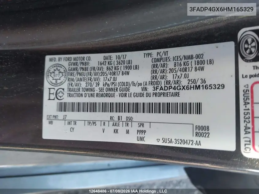 2017 FORD FIESTA VIN 3FADP4GX6HM165329 — фото 20