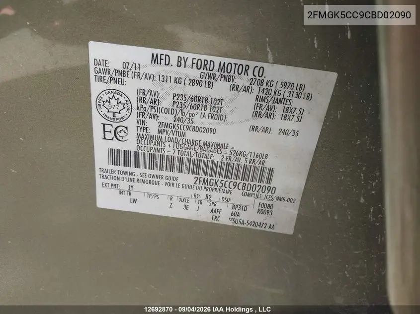 2012 FORD FLEX VIN 2FMGK5CC9CBD02090 — фото 20
