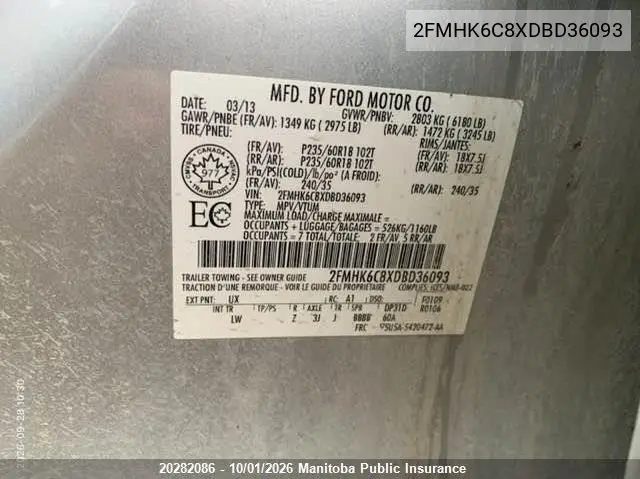 2013 FORD FLEX VIN 2FMHK6C8XDBD36093 — фото 9