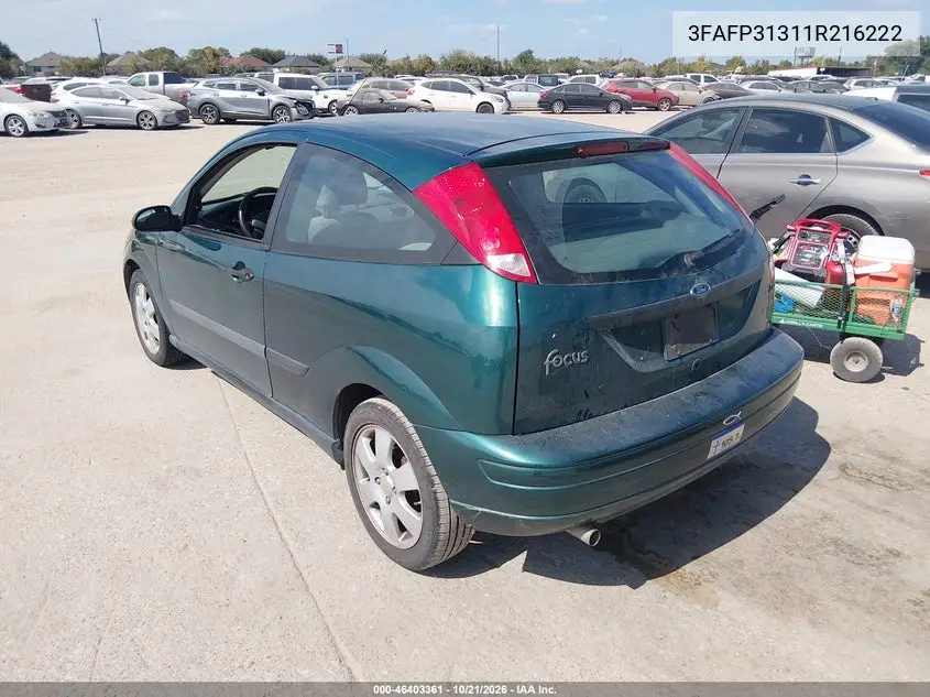 2001 FORD FOCUS VIN 3FAFP31311R216222 — фото 3