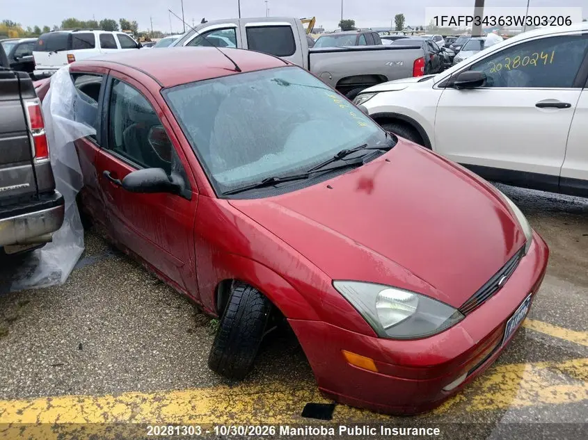 FORD FOCUS 2003, VIN 1FAFP34363W303206