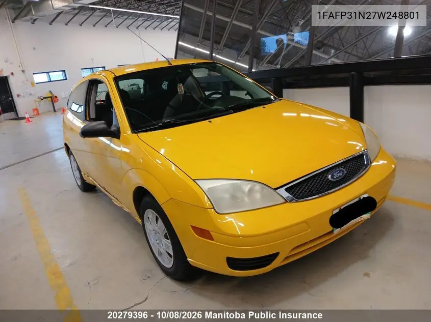 FORD FOCUS 2007, VIN 1FAFP31N27W248801