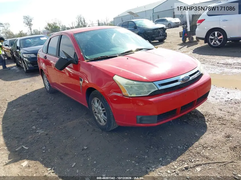 FORD FOCUS 2008, VIN 1FAHP35N78W171086