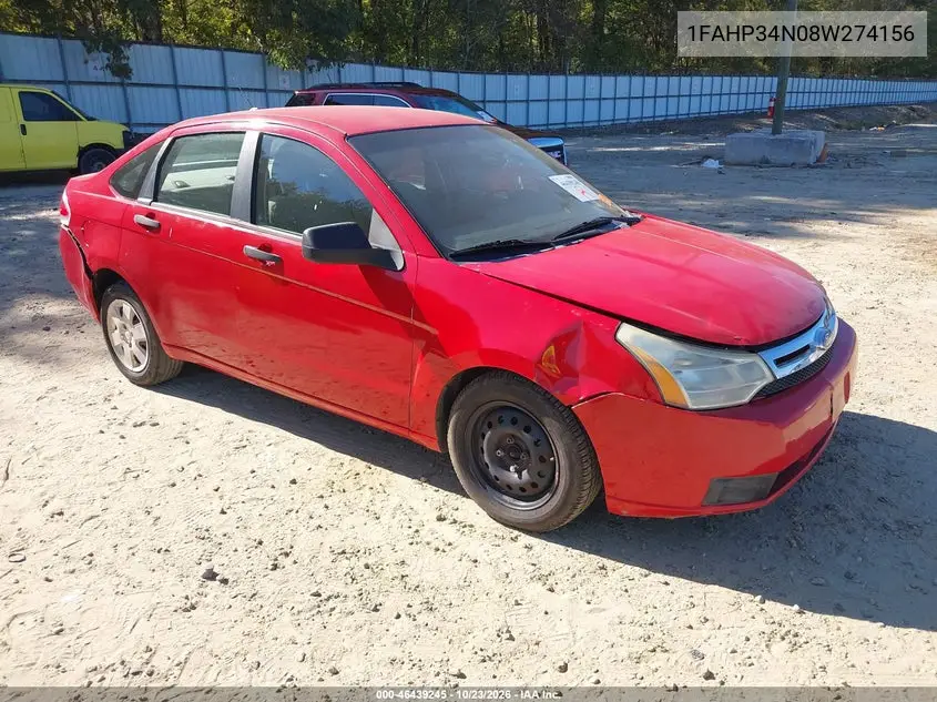 FORD FOCUS 2008, VIN 1FAHP34N08W274156