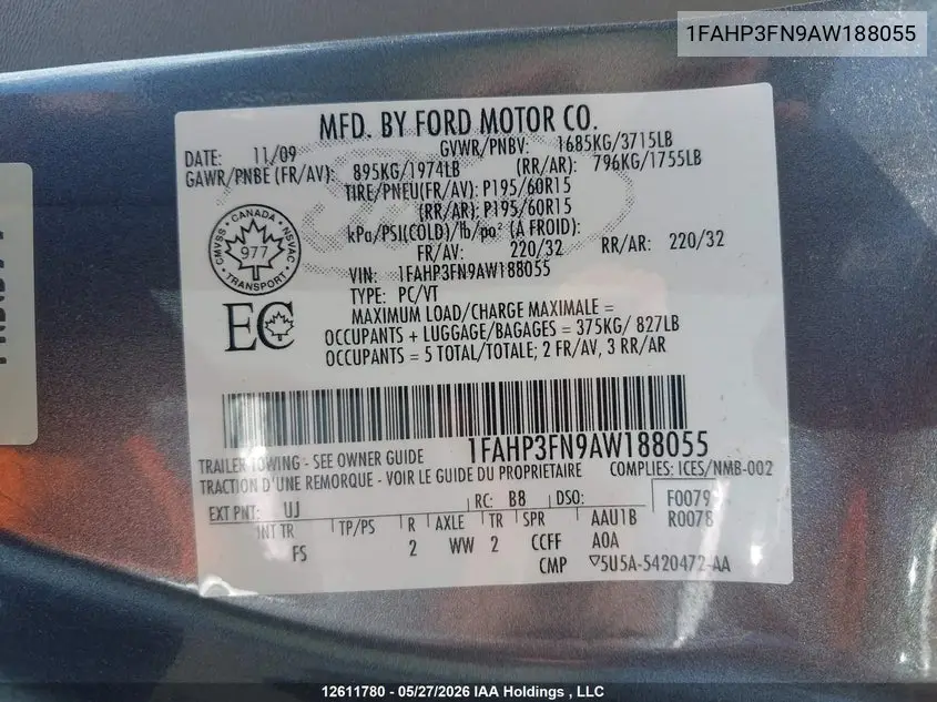 2010 FORD FOCUS VIN 1FAHP3FN9AW188055 — фото 20