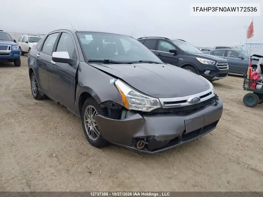 FORD FOCUS 2010, VIN 1FAHP3FN0AW172536
