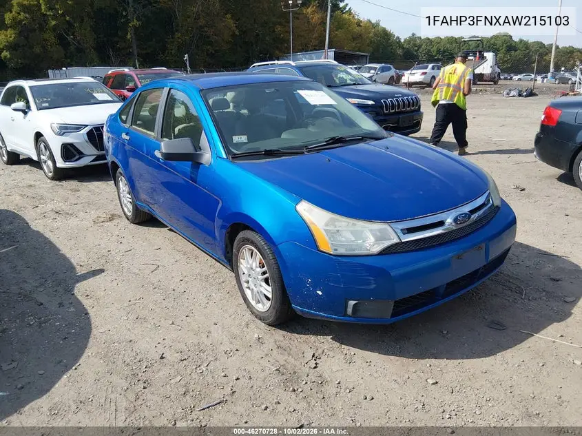FORD FOCUS 2010, VIN 1FAHP3FNXAW215103