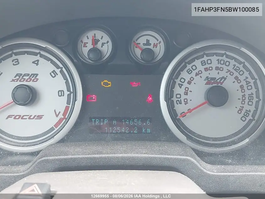 2011 FORD FOCUS VIN 1FAHP3FN5BW100085 — фото 7