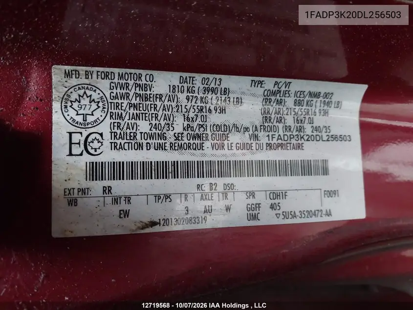2013 FORD FOCUS VIN 1FADP3K20DL256503 — фото 19