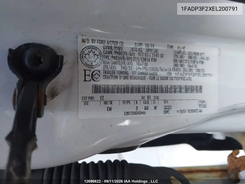 2014 FORD FOCUS VIN 1FADP3F2XEL200791 — фото 17