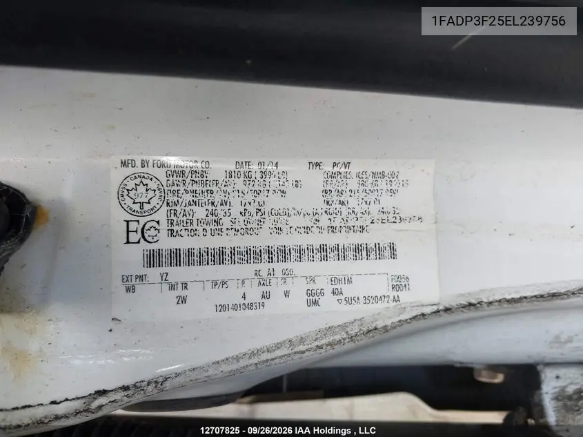2014 FORD FOCUS VIN 1FADP3F25EL239756 — фото 9