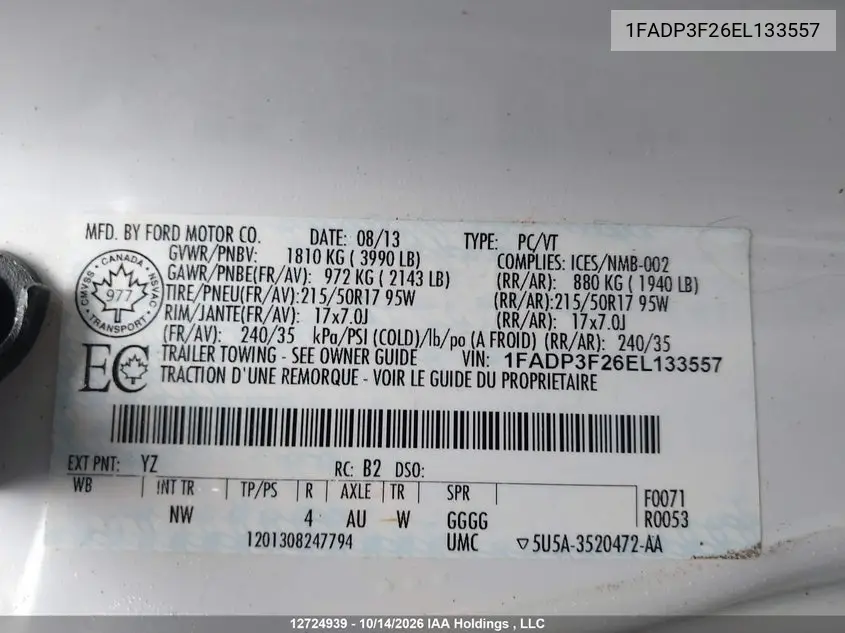 2014 FORD FOCUS VIN 1FADP3F26EL133557 — фото 19