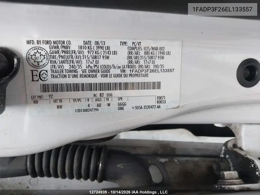 2014 FORD FOCUS VIN 1FADP3F26EL133557 — фото 9