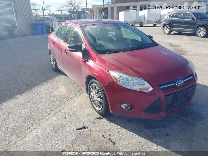 FORD FOCUS 2014, VIN 1FADP3F28EL137402