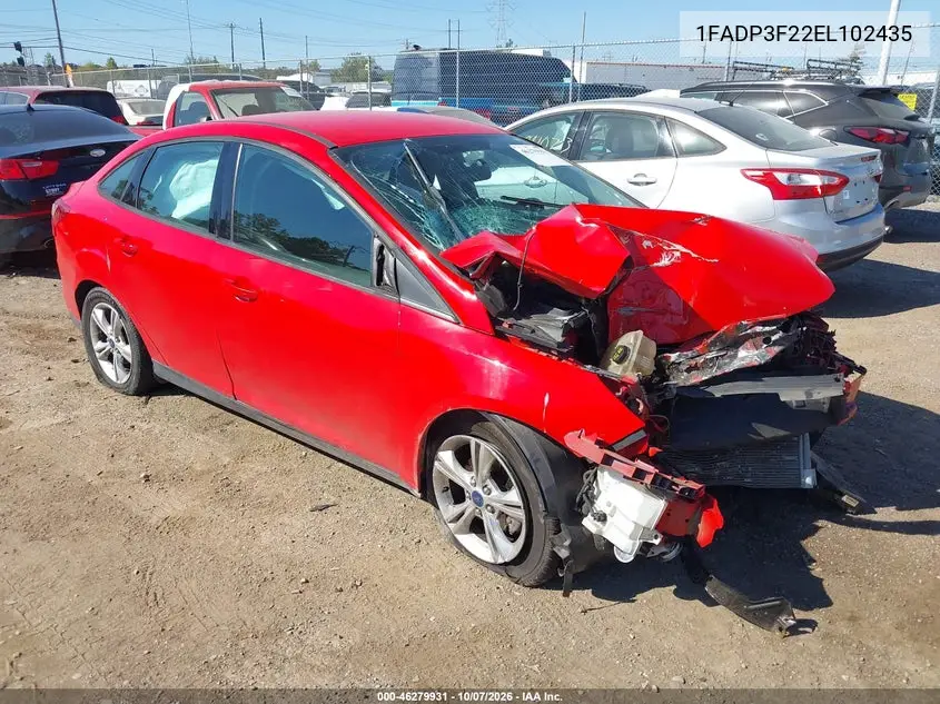 FORD FOCUS 2014, VIN 1FADP3F22EL102435