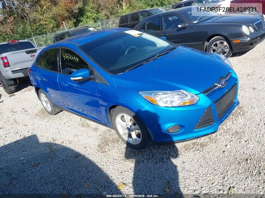 FORD FOCUS 2014, VIN 1FADP3F20EL428931
