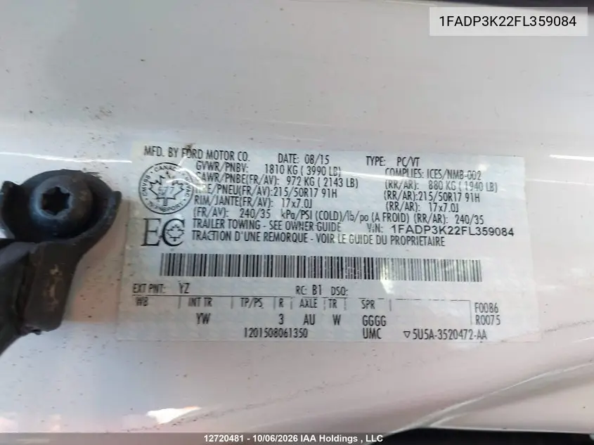 2015 FORD FOCUS VIN 1FADP3K22FL359084 — фото 18