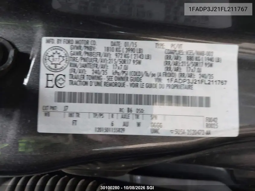 2015 FORD FOCUS VIN 1FADP3J21FL211767 — фото 9
