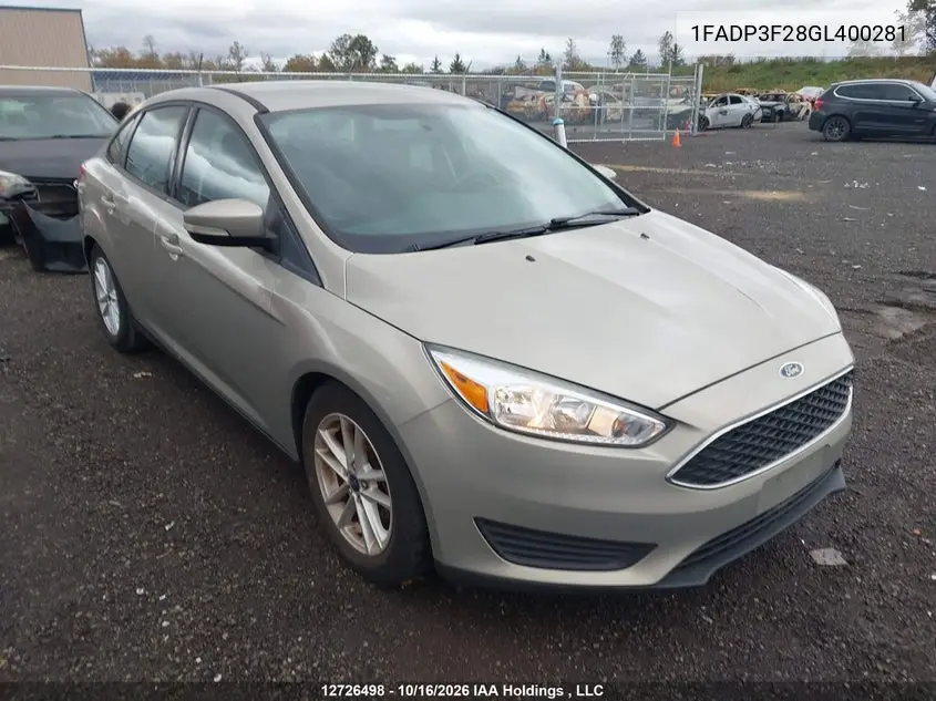 FORD FOCUS 2016, VIN 1FADP3F28GL400281
