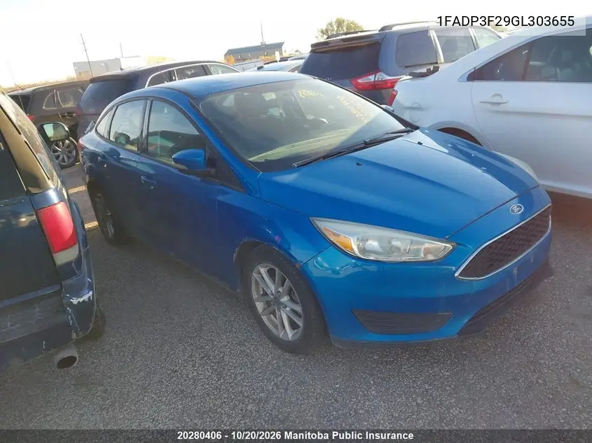 FORD FOCUS 2016, VIN 1FADP3F29GL303655