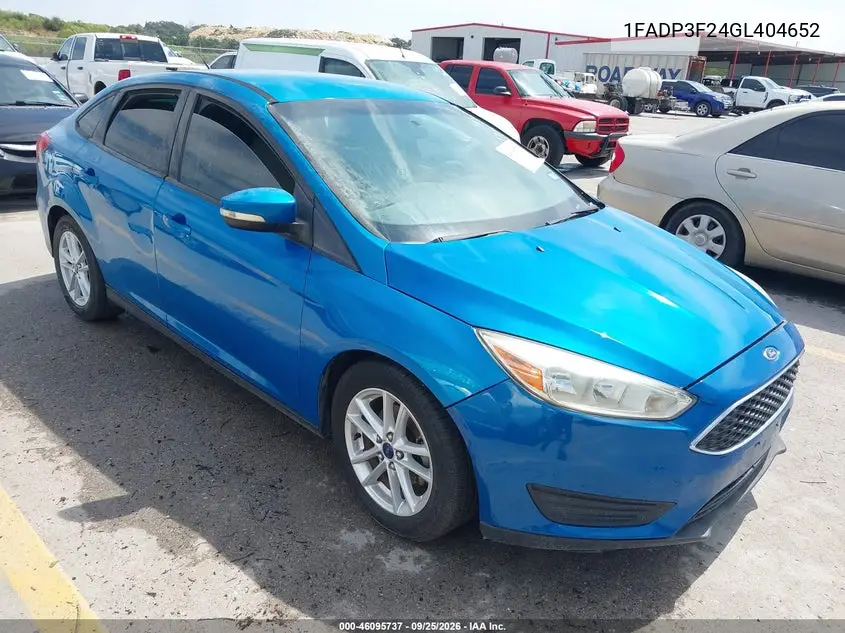FORD FOCUS 2016, VIN 1FADP3F24GL404652