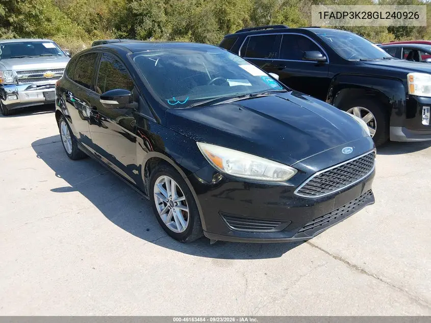 FORD FOCUS 2016, VIN 1FADP3K28GL240926