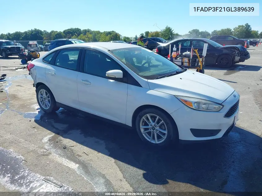 FORD FOCUS 2016, VIN 1FADP3F21GL389639