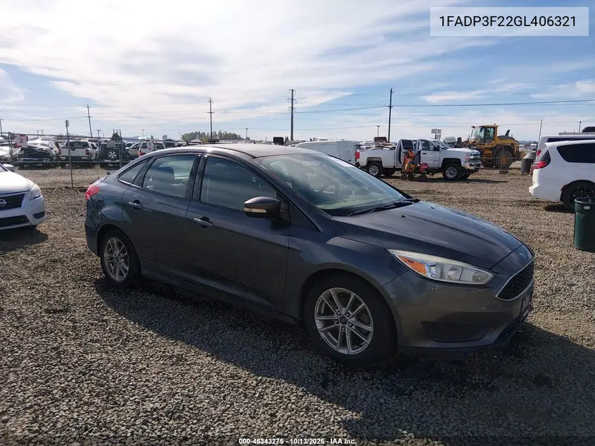 FORD FOCUS 2016, VIN 1FADP3F22GL406321