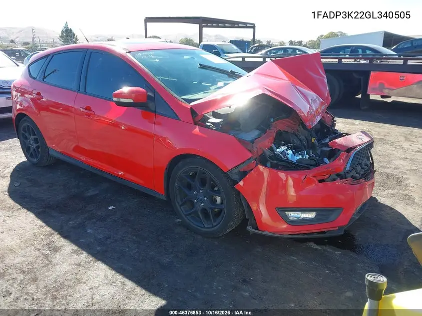 FORD FOCUS 2016, VIN 1FADP3K22GL340505