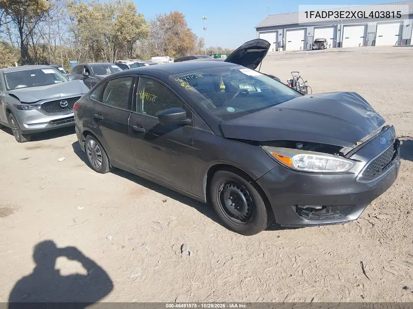 FORD FOCUS 2016, VIN 1FADP3E2XGL403815