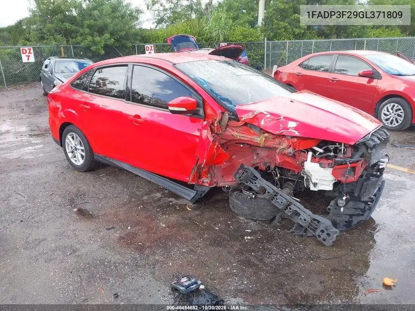 FORD FOCUS 2016, VIN 1FADP3F29GL371809