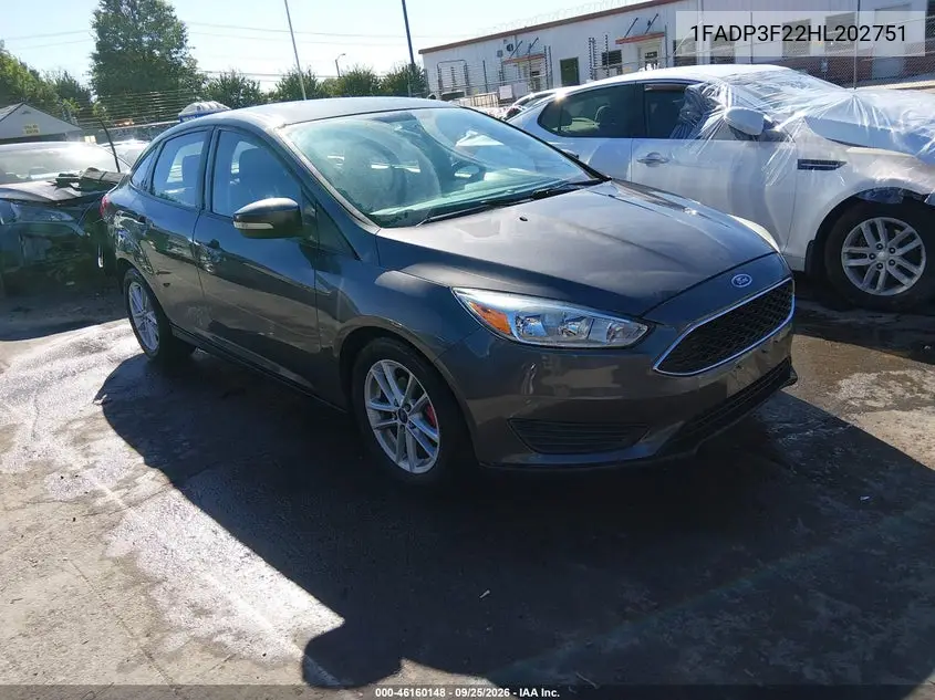 FORD FOCUS 2017, VIN 1FADP3F22HL202751