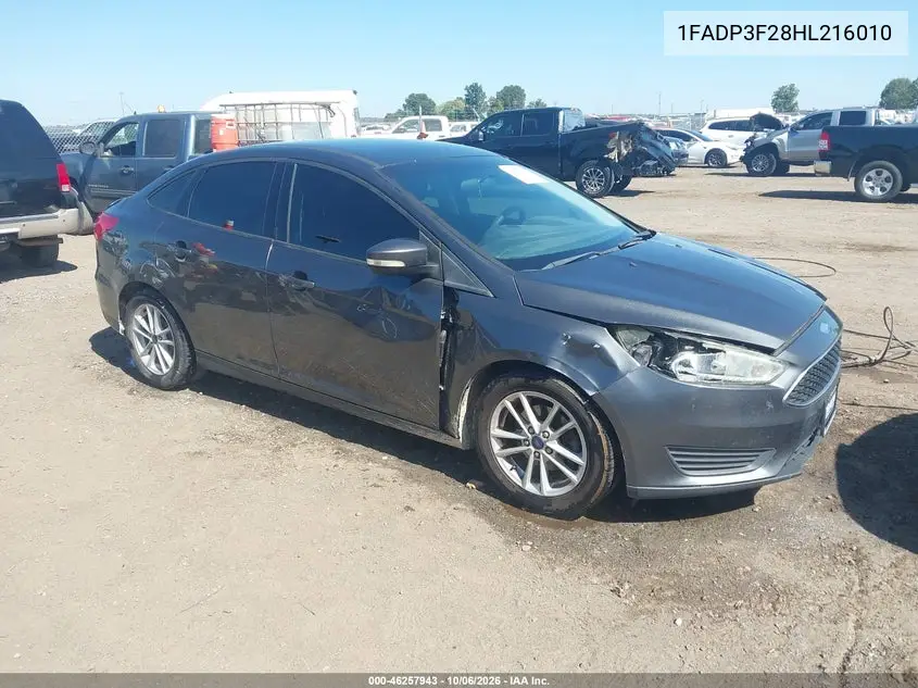 FORD FOCUS 2017, VIN 1FADP3F28HL216010