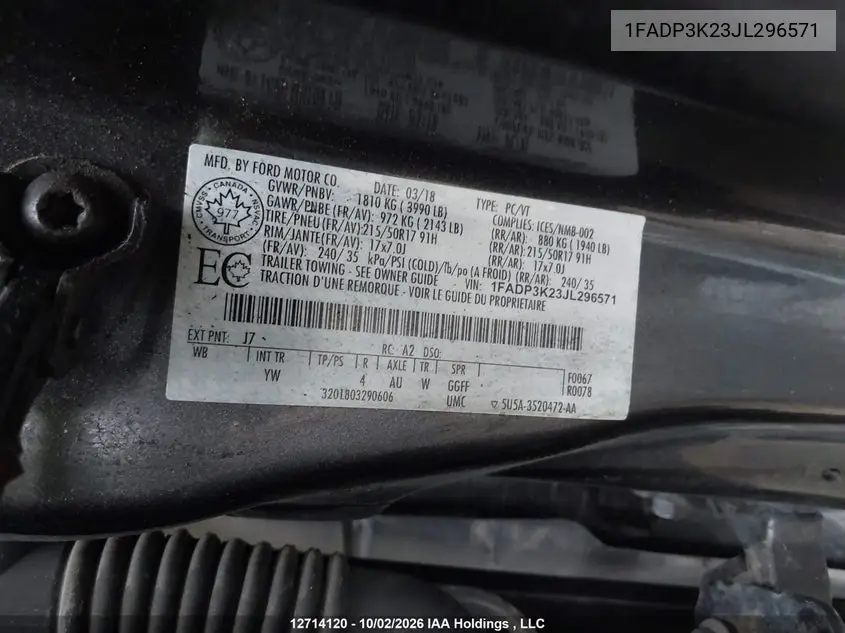 2018 FORD FOCUS VIN 1FADP3K23JL296571 — фото 20