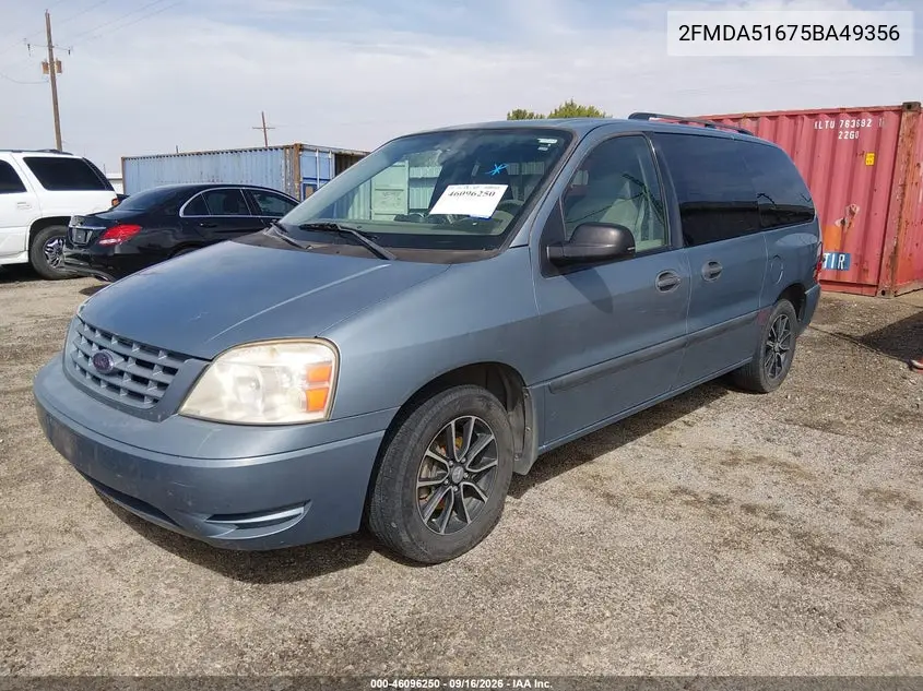 2005 FORD FREESTAR VIN 2FMDA51675BA49356 — фото 2