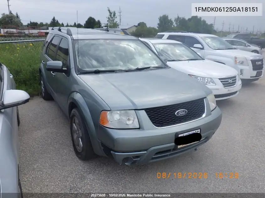 FORD FREESTYLE 2005, VIN 1FMDK06125GA18151
