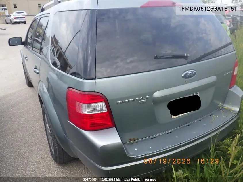 2005 FORD FREESTYLE VIN 1FMDK06125GA18151 — фото 2