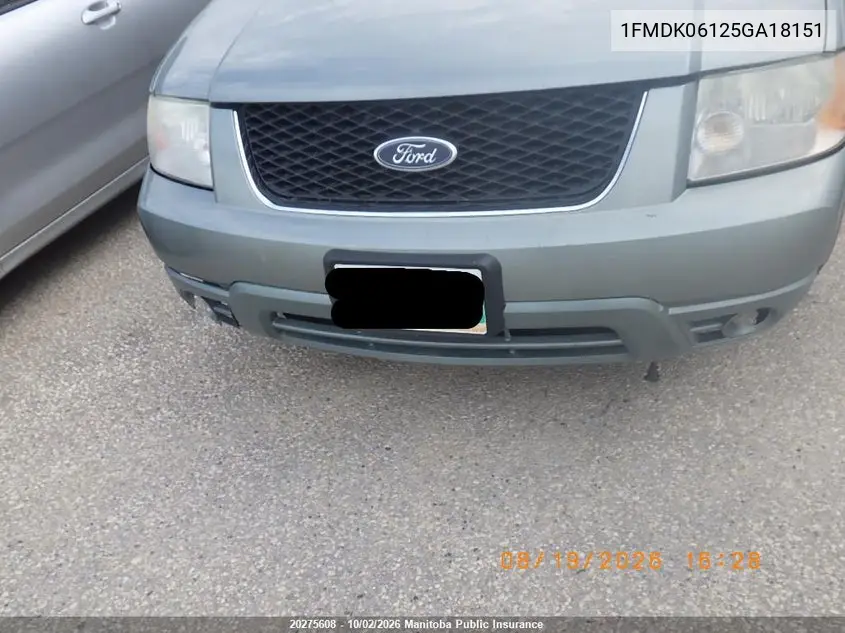 2005 FORD FREESTYLE VIN 1FMDK06125GA18151 — фото 4
