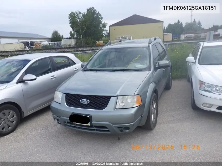 2005 FORD FREESTYLE VIN 1FMDK06125GA18151 — фото 5