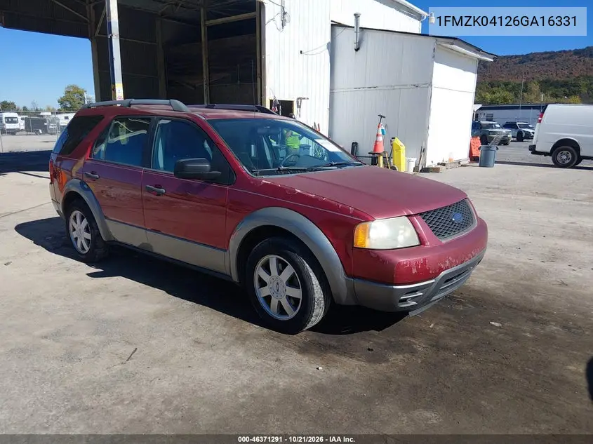 FORD FREESTYLE 2006, VIN 1FMZK04126GA16331