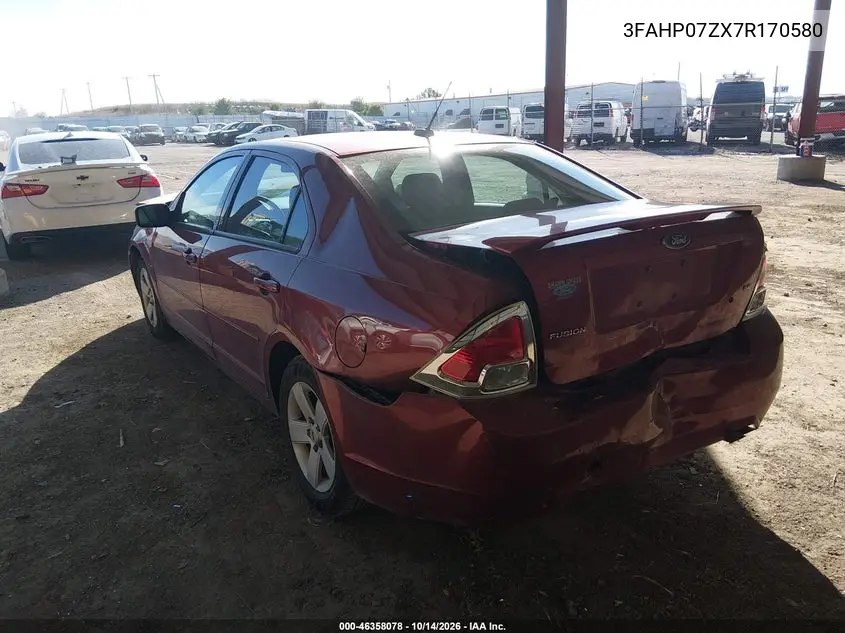 2007 FORD FUSION VIN 3FAHP07ZX7R170580 — фото 3