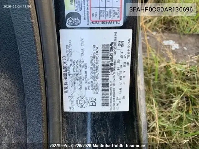 2010 FORD FUSION VIN 3FAHP0CG0AR130696 — фото 9