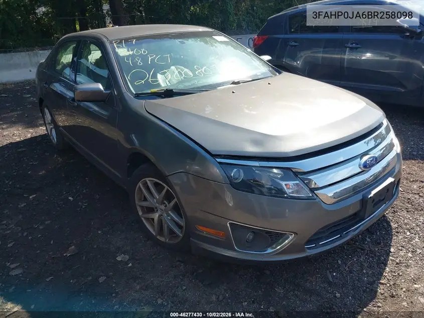 FORD FUSION 2011, VIN 3FAHP0JA6BR258098