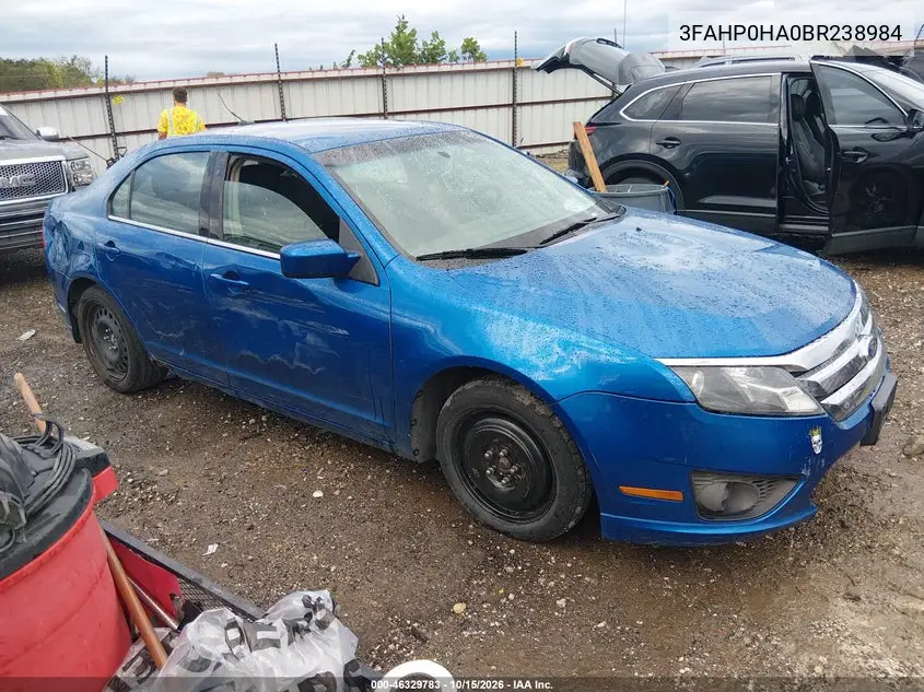 FORD FUSION 2011, VIN 3FAHP0HA0BR238984