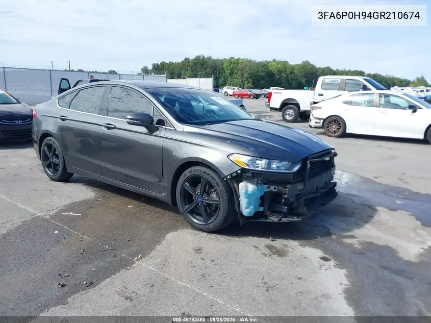 FORD FUSION 2016, VIN 3FA6P0H94GR210674