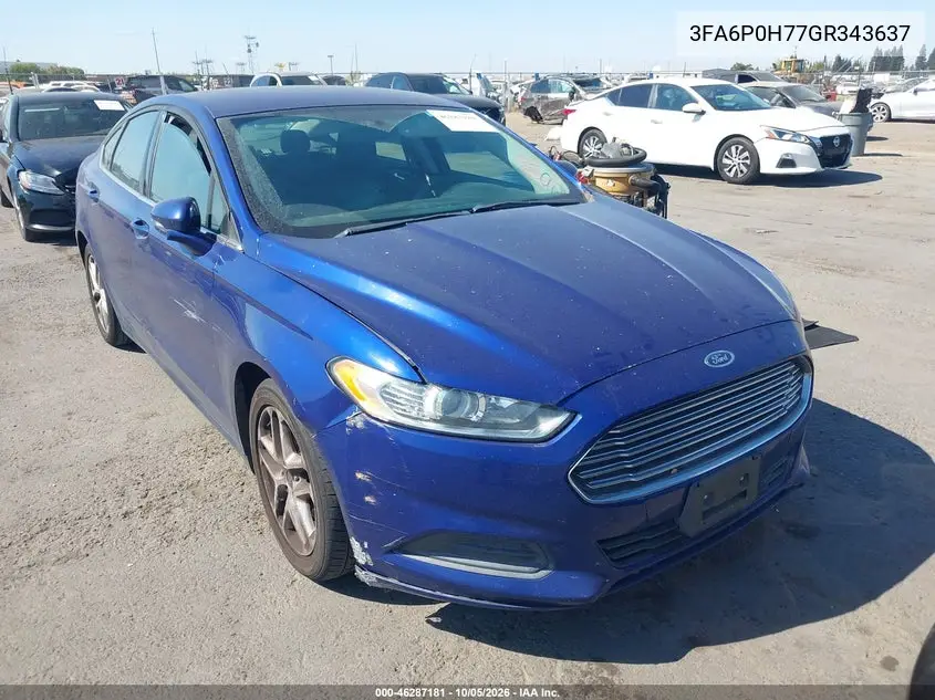 FORD FUSION 2016, VIN 3FA6P0H77GR343637