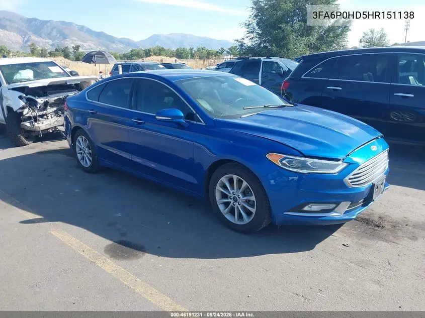 FORD FUSION 2017, VIN 3FA6P0HD5HR151138
