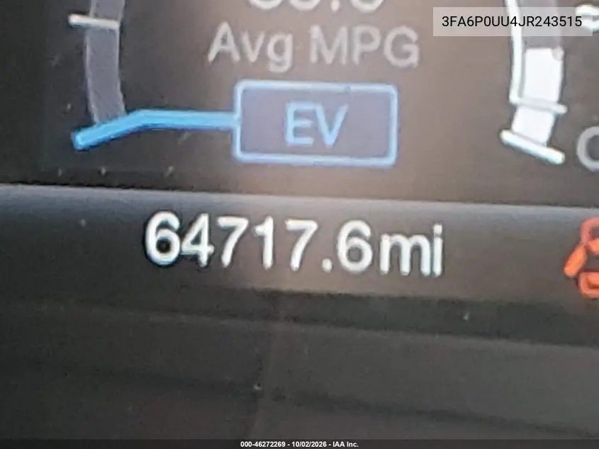 FORD FUSION 2018, VIN 3FA6P0UU4JR243515