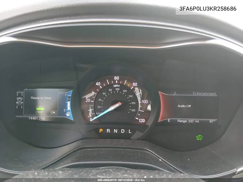 2019 FORD FUSION VIN 3FA6P0LU3KR258686 — фото 7