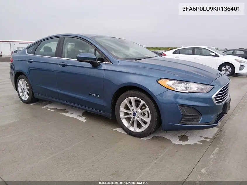 FORD FUSION 2019, VIN 3FA6P0LU9KR136401